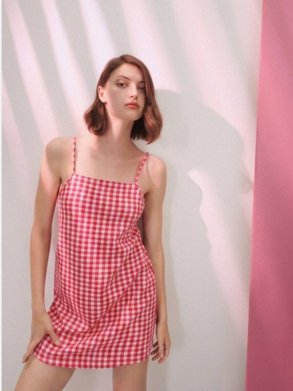 Zara Women's Size Medium Pink & White Gingham Plaid Mini Sundress